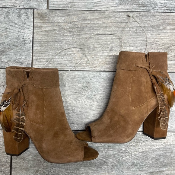 Jessica Simpson brown leather ankle boots open toe size 8.5M - Picture 3 of 10